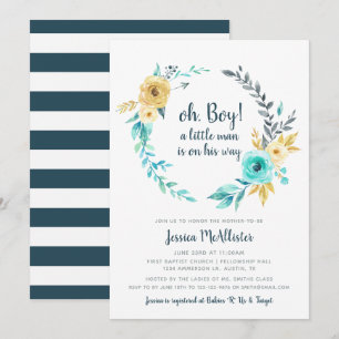 oh Boy Little Man Baby Dusche Aquamarine Einladung