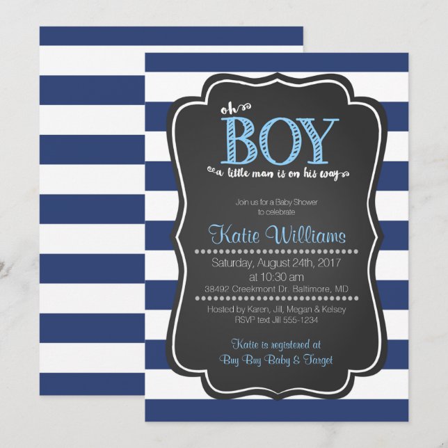 Oh Boy Little Man Baby Shower Einladung (Vorne/Hinten)