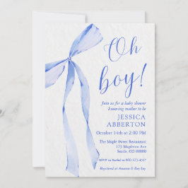 Oh boy! Modern Blue bow baby shower Einladung