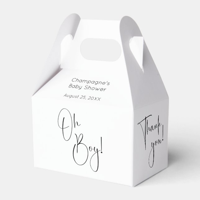Oh Boy Modern Script Baby Dusche Vielen Dank Geschenkschachtel (Vorderseite)