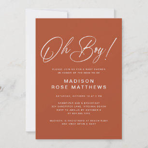 Oh Boy Modern Script Rost Baby Shower Einladung