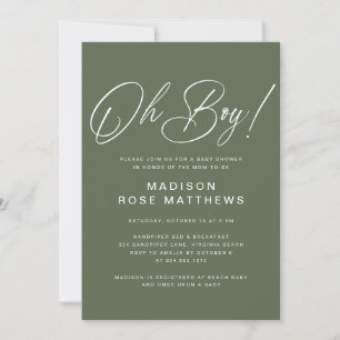 Oh Boy Modern Script Sage Olive Baby Shower Einladung