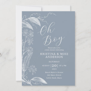 Oh Boy Modern Simple Dusty Blue Boy Baby Dusche Einladung