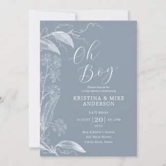 Oh Boy Modern Simple Dusty Blue Boy Baby Dusche Einladung