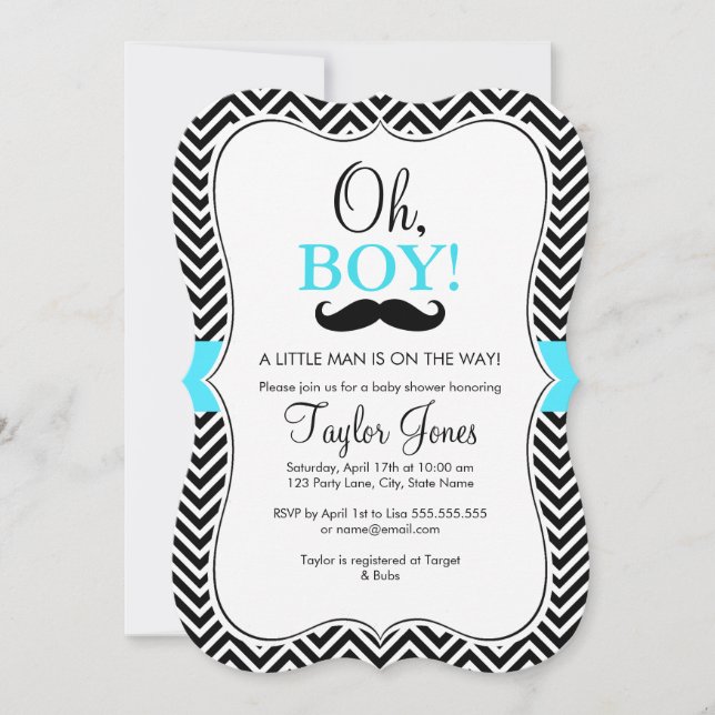 Oh Boy Mustache Baby Dusche einladen / Blau Einladung (Vorderseite)