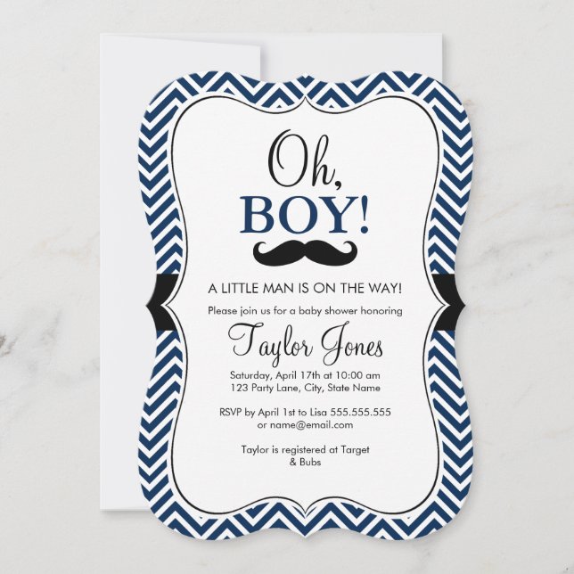Oh Boy Mustache Baby Showeinladung / Marine Einladung (Vorderseite)