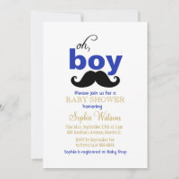 Oh Boy Mustache Baby shower Invitation