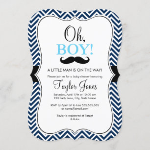 Oh Boy Mustache Baby shower Invitation / Bleu & Ma