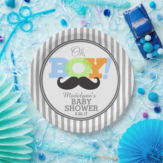 Oh Boy Mustache Babydusche Pappteller (Party)