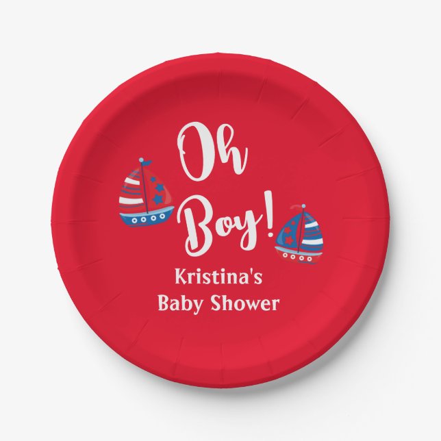 Oh Boy Nautical Baby Boy Babyduschplatte Pappteller (Vorderseite)