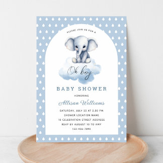 Oh Boy | Niedlich Moderne Elephant Boy Baby Dusche Einladung