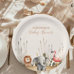 Oh Boy Niedlich Safari Animal Greenery Baby Dusche Pappteller<br><div class="desc">Fügen Sie Ihrer Babydusche eine Touch Abenteuer und Charme hinzu mit unserer Wild One Safari Animals Boy Baby Shower Napkins. Diese Servietten zeichnen sich durch ein lebendiges Design von Safari-Tieren inmitten üppiger Vegetation aus und eignen sich perfekt für Safari-Fest. Design: Verziert mit farbenfrohen Illustrationen von Safari-Tieren wie Löwen, Elefanten, Giraffen...</div>