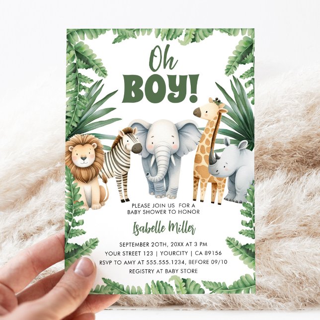 Oh Boy Niedlich Safari Animal Greenery Boy Baby Sh Einladung (Von Creator hochgeladen)