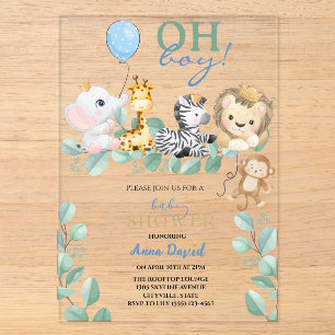 Oh Boy Niedlich Safari Jungle Animals Baby Dusche Acryleinladungen