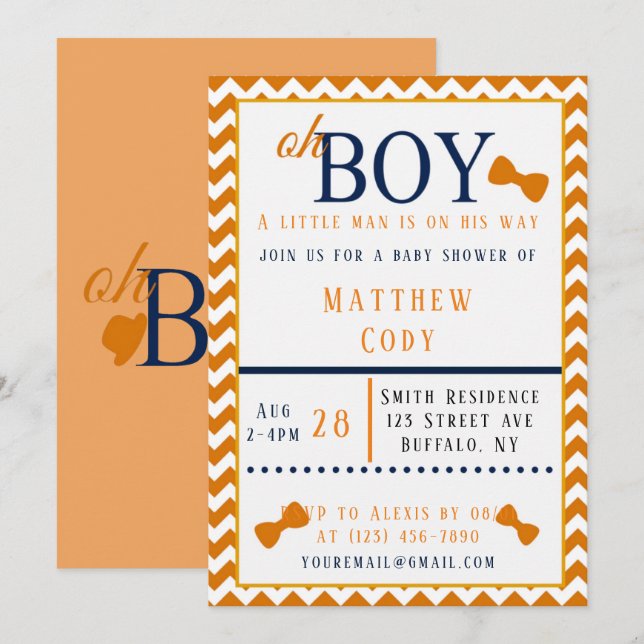 Oh Boy Orange und Blue Baby Dusche Einladung (Vorne/Hinten)