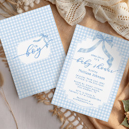 Oh Boy Pale Blue Gingham Kariert Baby Dusche Einladung