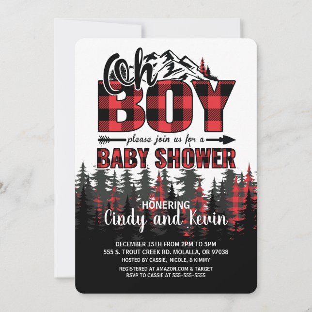 Oh Boy Plaid Lumberjack Baby shower Invitation (Devant)