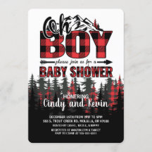 Oh Boy Plaid Lumberjack Baby shower Invitation