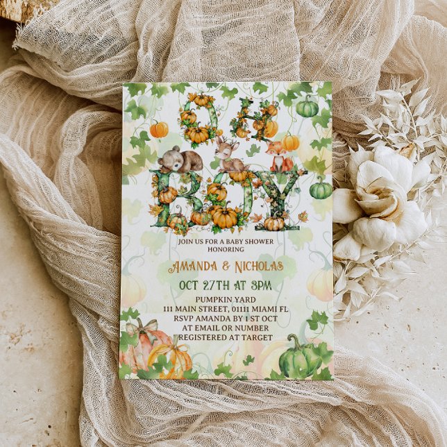 Oh Boy Pumpkin & Woodland Animals Fall Baby Dusche Einladung (Von Creator hochgeladen)