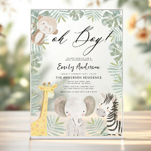Oh Boy Safari Animal Baby Shower Acryleinladungen
