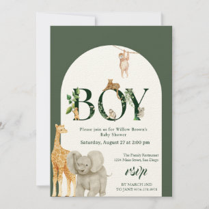 Oh Boy Safari Animal Jungle Greenery Baby Shower Einladung