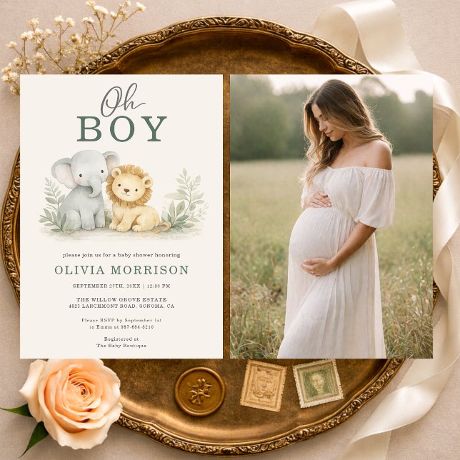 Oh Boy Safari Animal Photo Baby Shower Einladung (Von Creator hochgeladen)