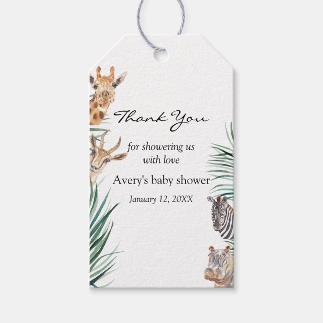 Oh Boy Safari Animals Baby Dusche Danke Geschenkanhänger (Vorderseite)