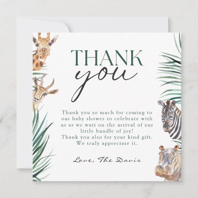 Oh Boy Safari Animals Baby Dusche Danke Karte (Vorderseite)