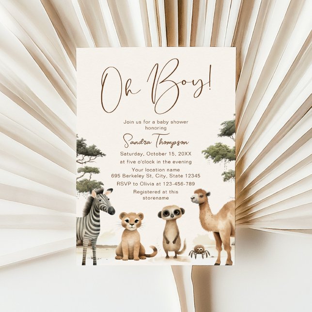 Oh Boy Safari Animals Baby Shower Einladung (Von Creator hochgeladen)