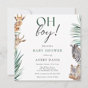 Oh Boy Safari Animals Baby Shower Square Einladung