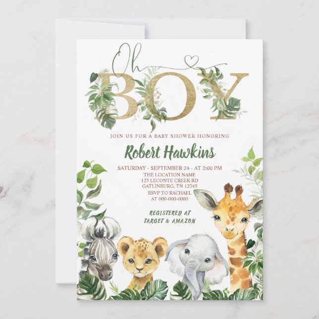 Oh Boy Safari Baby shower Invitation (Devant)