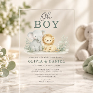 Oh Boy Safari-Tierpärchen-Baby-Party Acryleinladungen