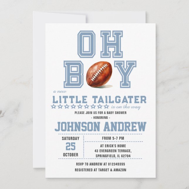 Oh Boy Sports Minimalistisch Football Baby Dusche Einladung (Vorderseite)