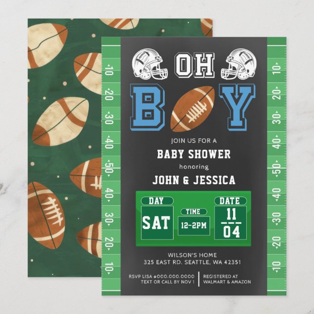 Oh Boy Super Bowl Boy Football Baby Dusche Einladung (Vorne/Hinten)
