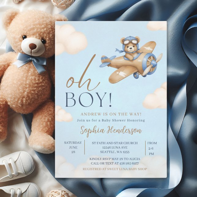 Oh Boy, Teddy Bear Baby shower boy Einladung (Von Creator hochgeladen)