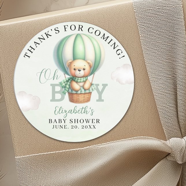 Oh Boy, Teddy Bear Baby Shower Boy Runder Aufkleber (Von Creator hochgeladen)