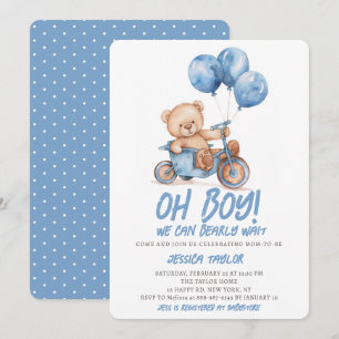 Oh, Boy Teddy Bear Boy Blue Bearly Wait Baby Dusch Einladung
