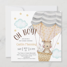 Oh Boy Teddy Bear Woodland Neutral Baby Dusche Einladung