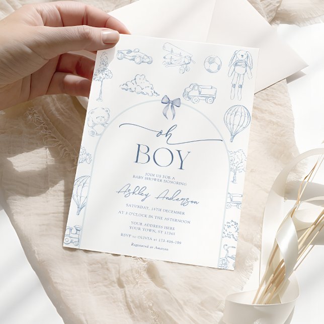 Oh Boy Toile De Jouy Blue Kinderzimmer Babydusche Einladung (Von Creator hochgeladen)
