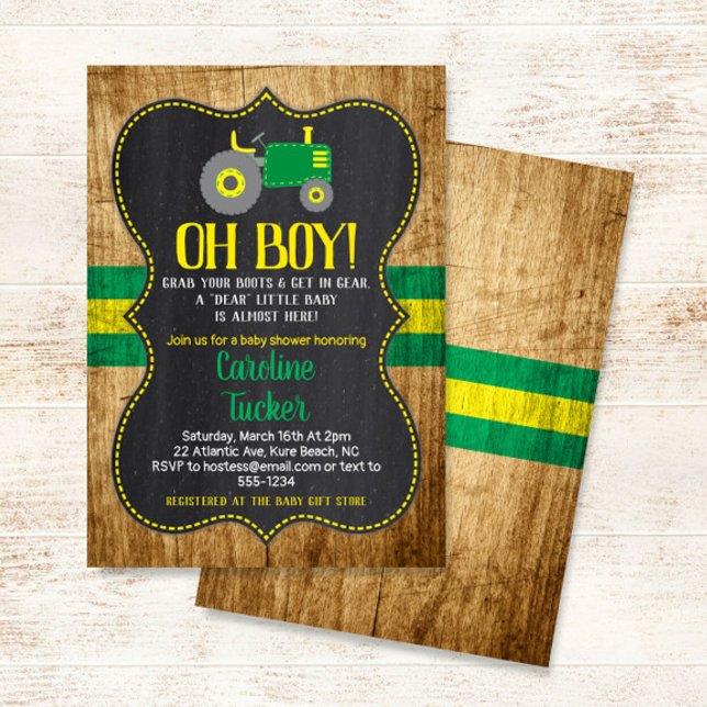 Oh Boy Tractor Baby shower carte d'invitation (Créateur téléchargé)