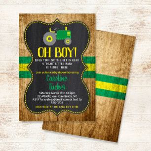 Oh Boy Tractor Baby Shower Einladungskarte