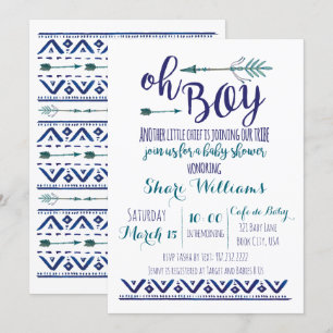 Oh Boy Tribal Baby Dusche Einladung - AQUAMARINES 
