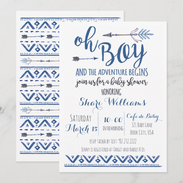 Oh Boy Tribal Baby Shower Einladung - CUSTOM (Vorne/Hinten)
