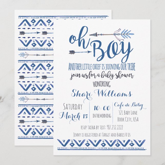 Oh Boy Tribal Baby shower Invitation (Devant / Derrière)