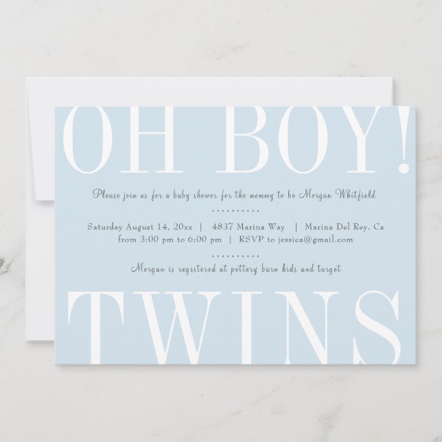 Oh Boy Twins Baby Shower Einladung (Vorderseite)