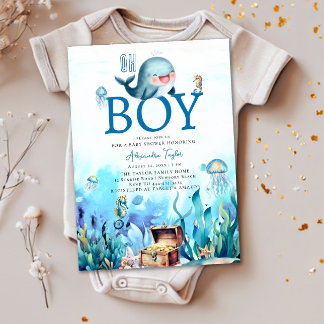 Oh Boy Under Sea Sweet Whale Ocean Baby Dusche Einladung (Von Creator hochgeladen)