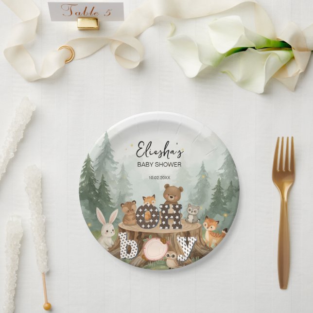 Oh Boy Watercolor Woodland Animals Baby Dusche Pappteller (Hochzeit)