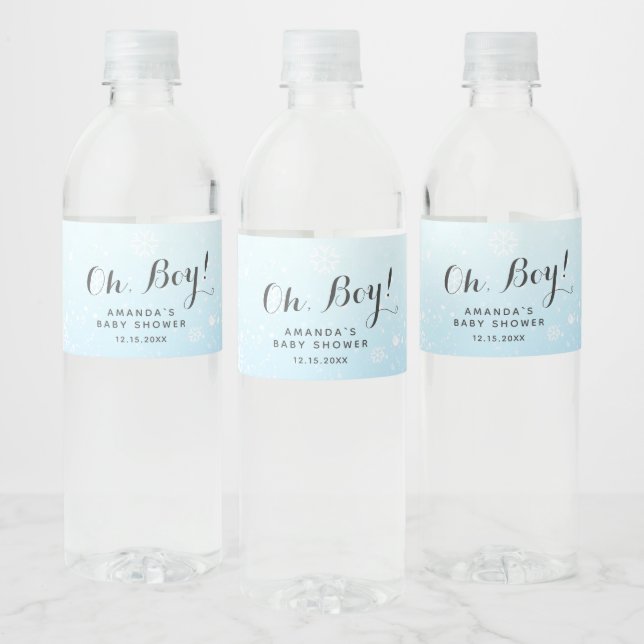 Oh Boy Winter Baby Dusche | Schneeflocken Blau (Flaschen)
