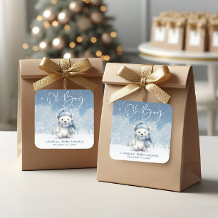 Oh Boy Winter   Woodland Babydusche Quadratischer Aufkleber