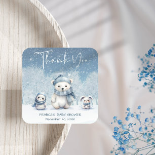Oh Boy Winter   Woodland Babydusche Quadratischer Aufkleber